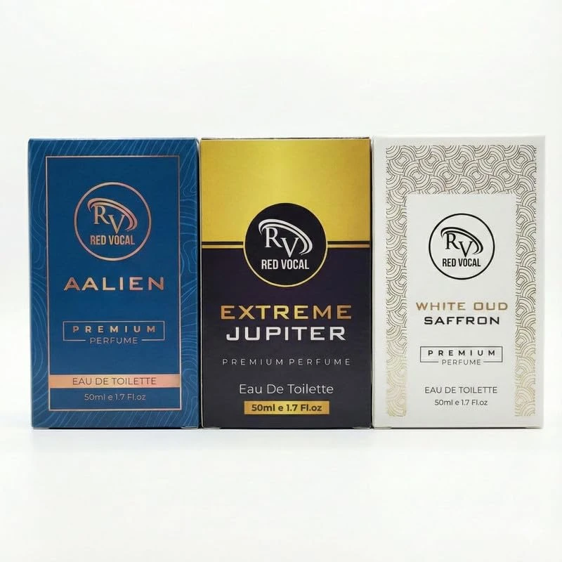 RED VOCAL | Aalien for Unisex, Extreme Jupiter for Women & White Oud Saffron Eau De Toilette | 3 x 50 ml Perfume Combo Set for Men & Women | Premium Long Lasting Oud Perfumes