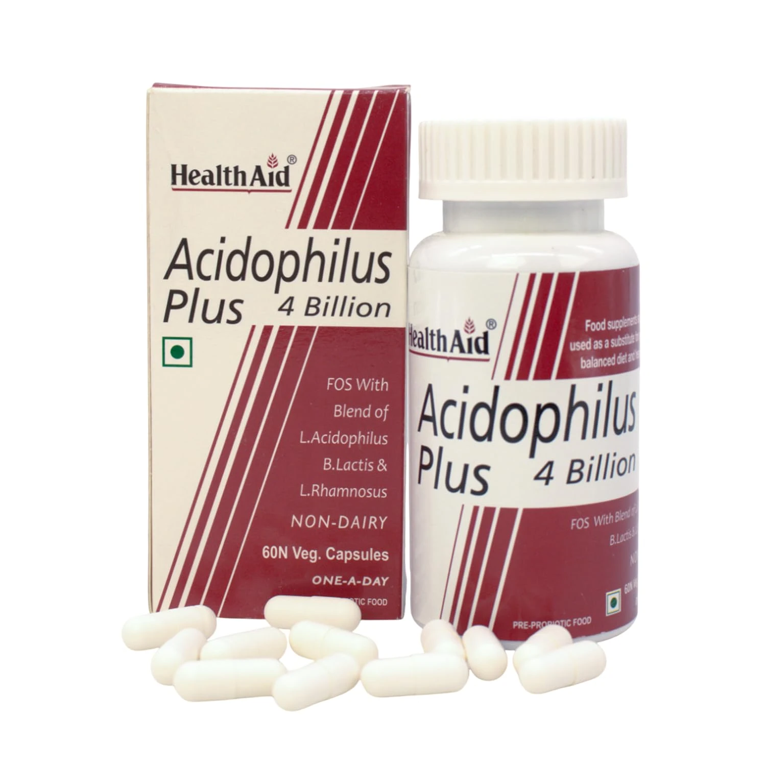 HealthAid Acidophilus Plus 4 Billion CFU – 60 Veg Capsules | Probiotic with Lactobacillus Acidophilus & Bifidobacterium for Gut Health, Digestion & Immunity