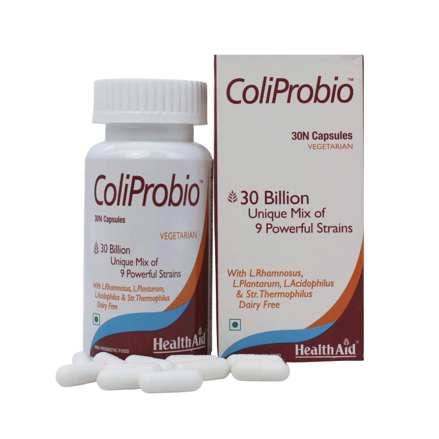 HealthAid ColiProbio – 9 Strain Probiotic Supplement | 30 Vegetarian Capsules | Gut Health, Digestive Balance & Nutrient Absorption Support