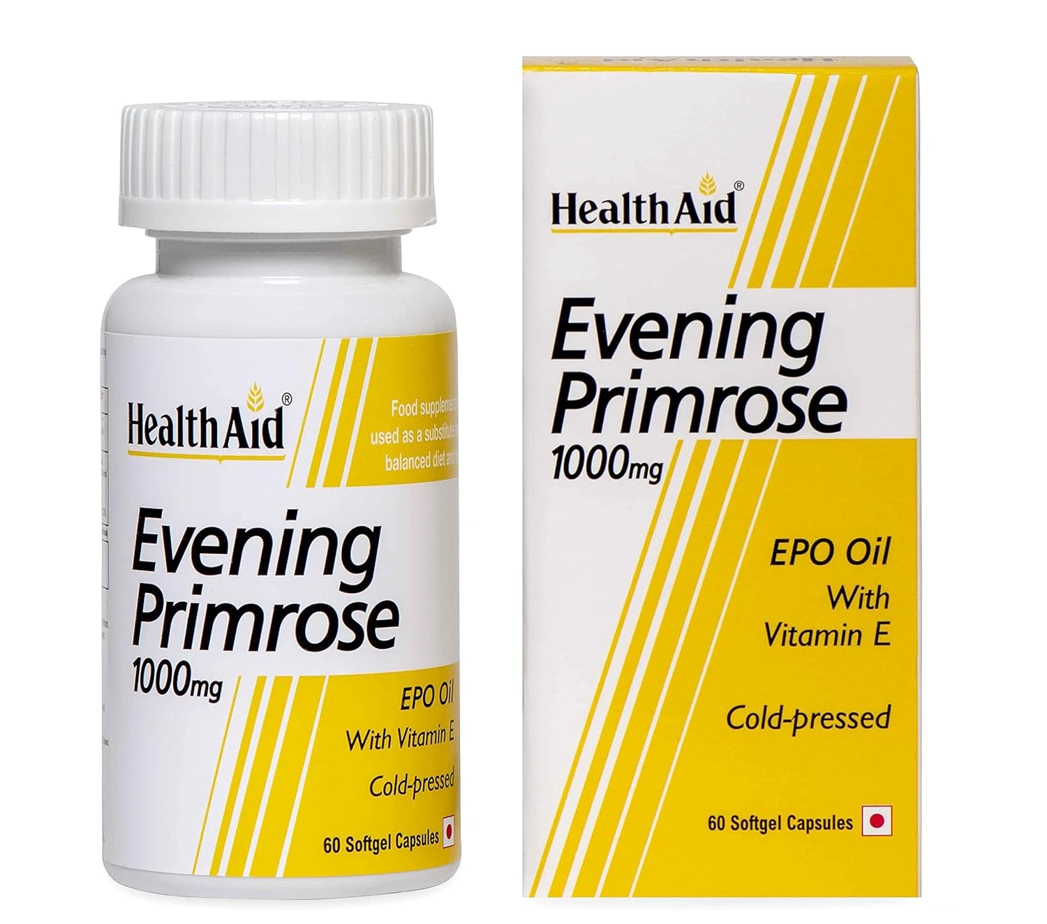 HealthAid Evening Primrose Oil 1000mg with Vitamin E | Supports Skin Health & Hormonal Balance | Rich Source of Omega-6 | 60 Softgel Capsules