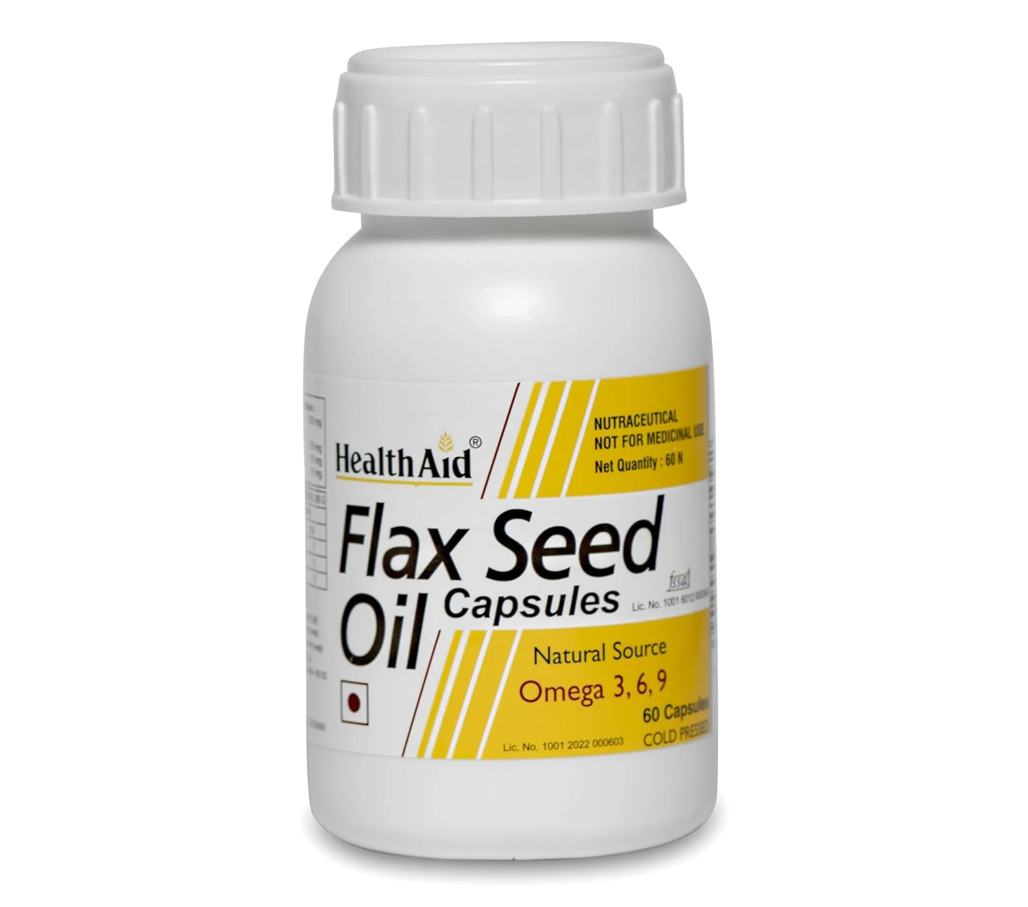 HealthAid Cold Pressed Flaxseed Oil 1000mg | Omega 3-6-9 Supplement for Men & Women | Supports Heart, Skin & Joint Health | 60 Softgel Capsules