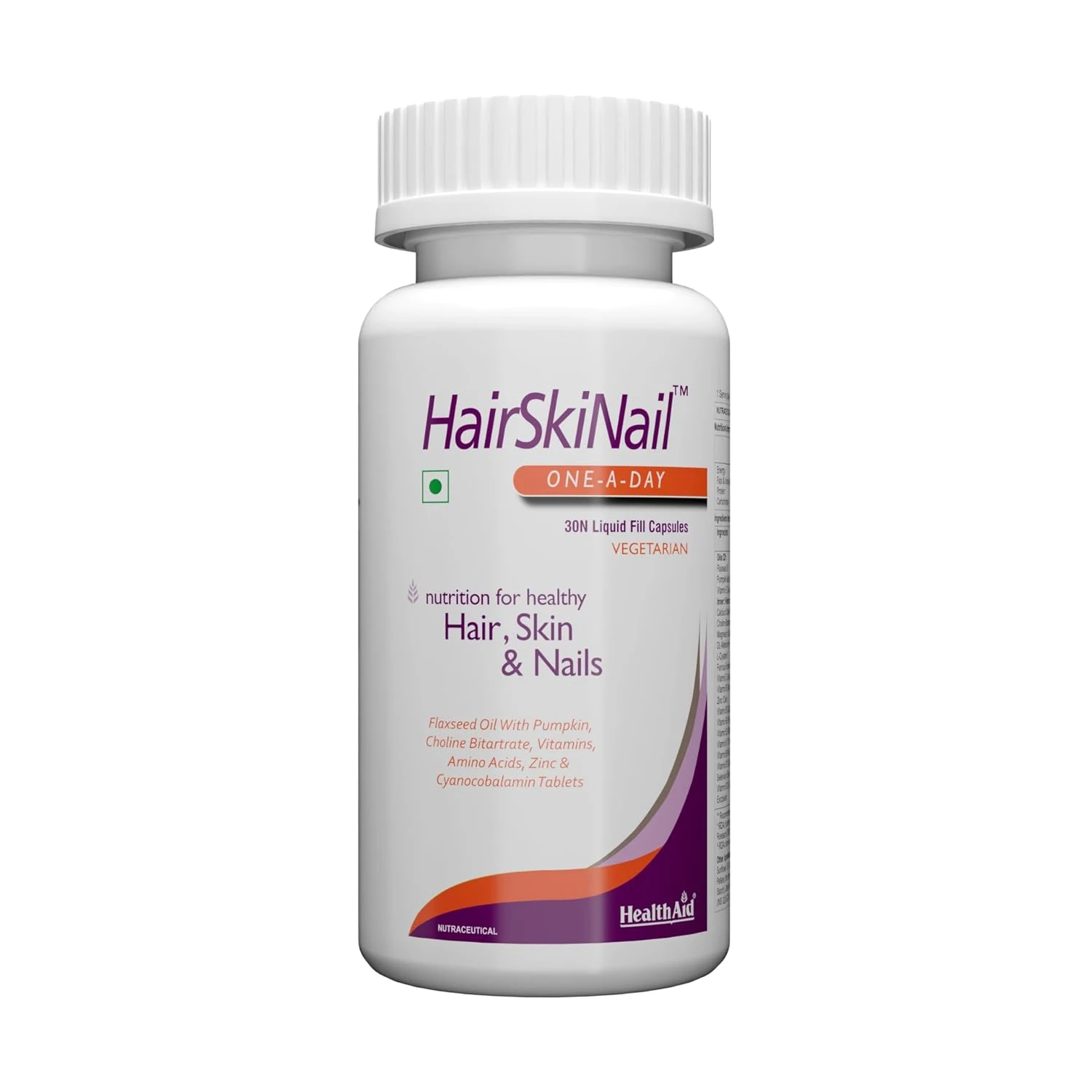 HealthAid HairSkiNail – 30 Veg Liquid Filled Capsules | With Biotin, Zinc & Collagen | Supports Healthy Hair, Glowing Skin & Strong Nails