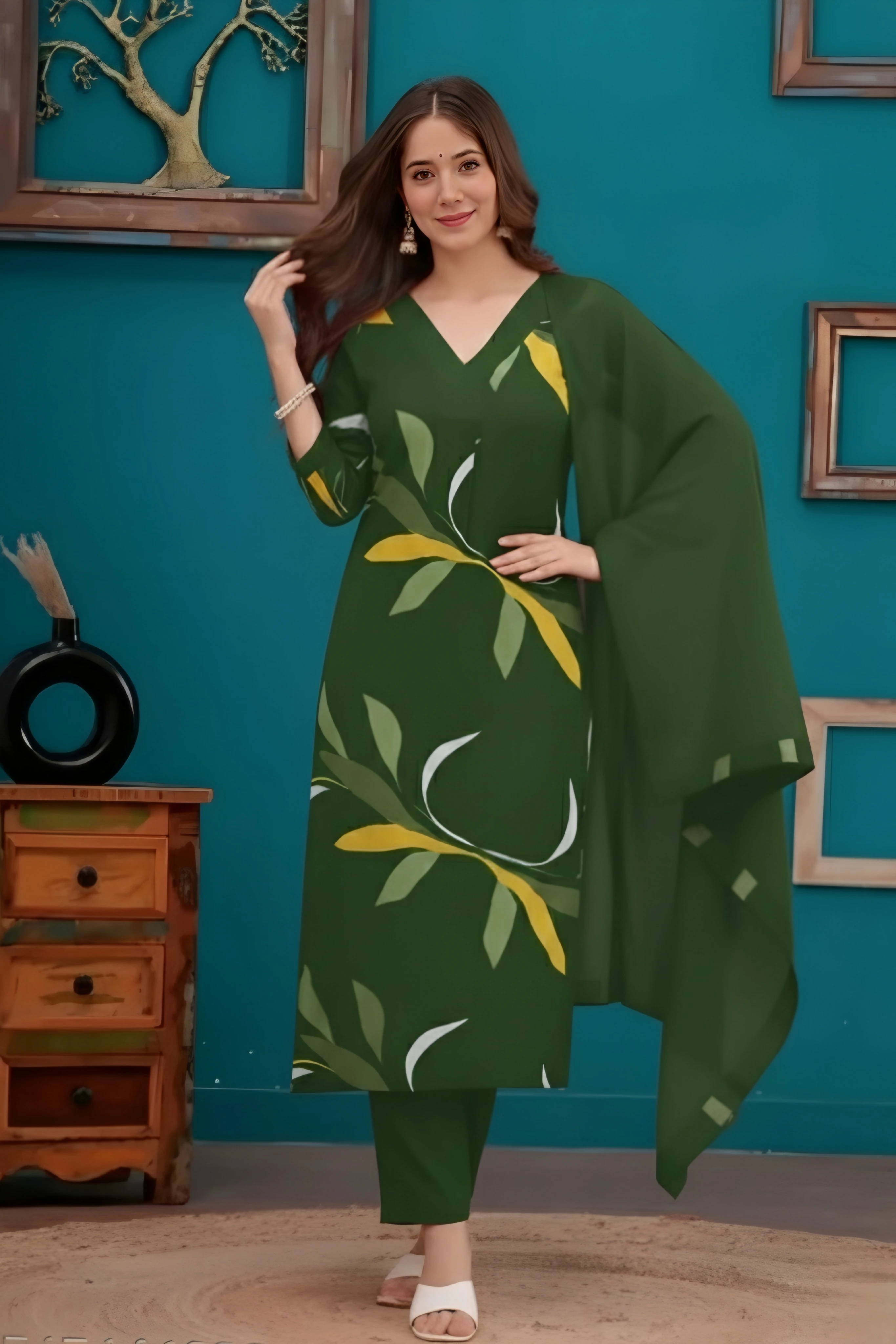 Red Floral Print Kurta Set with Dupatta