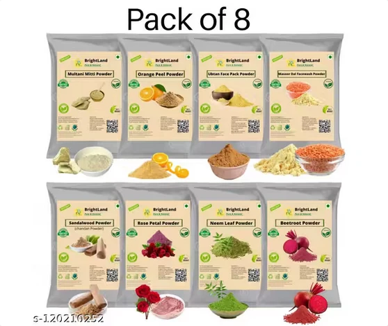 Brightland Orange Peel Powder(50gm), Mitti Powder(50gm), Ubtan Powder(50gm), Masoor Dal Powder(50gm), sandalwood Powder(50gm), Rose Powder(50gm), Neem Powder(50gm) And Beetroot Powder(50gm) For Face and Skin Care