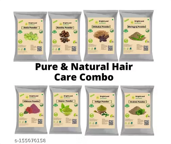 Brightland Organic Powder Amla,Reetha,Shikakai, ,Hibiscus,Henna and Brahmi Each 50 gm