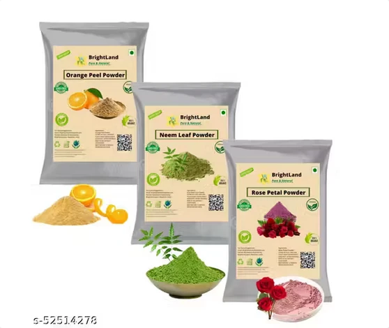 Brightland 100% Pure And Natural Orange Peel Powder, Neem Leaf Powder and Rose Petal Powder For Face and skin Care 50gm Each