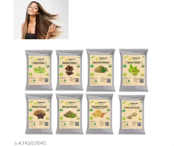Natural 8 in 1 combo Amla,Reetha,Shikakai, Henna, Aloe vera , Methi (fenugreek), Bringraj, Multtani Powder (Each 50gm)