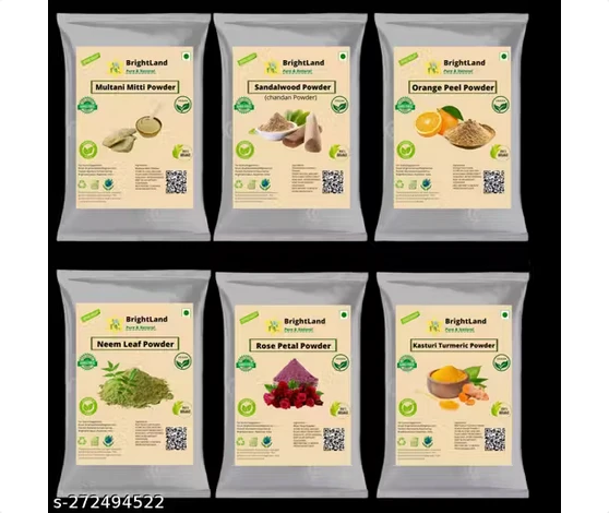 100% pure & natural Combo Face Pack for Glowing Skin & Pimples( Mitti Powder (50 g) , Chandan Powder (50 g), Orange Peel Powder (50 g), Rose Powder (50 g), Neem Powder (50 g) and Kasturi Haldi Powder (50 g)