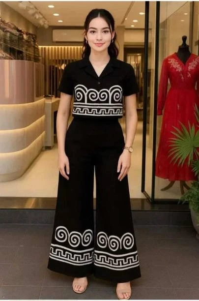 Women Cotton Blend Crop Top Palazzo Set