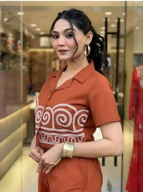 Women Cotton Blend Crop Top Palazzo Set