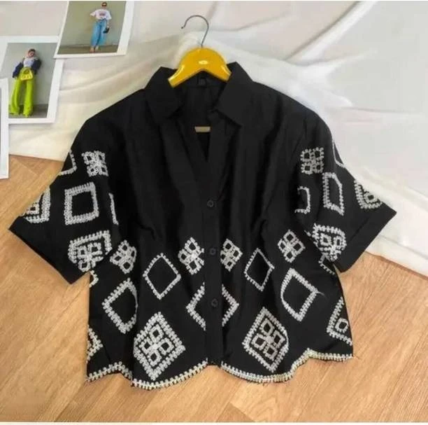 Casual Regular Sleeves Embroidered Women Maroon Top