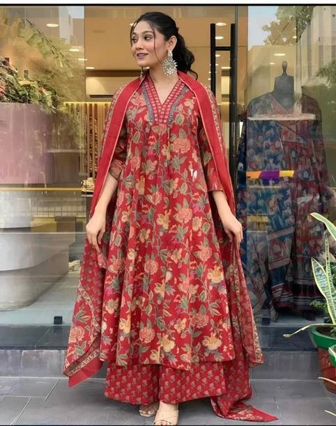 Women Viscose Rayon Kurta Palazzo Dupatta Set