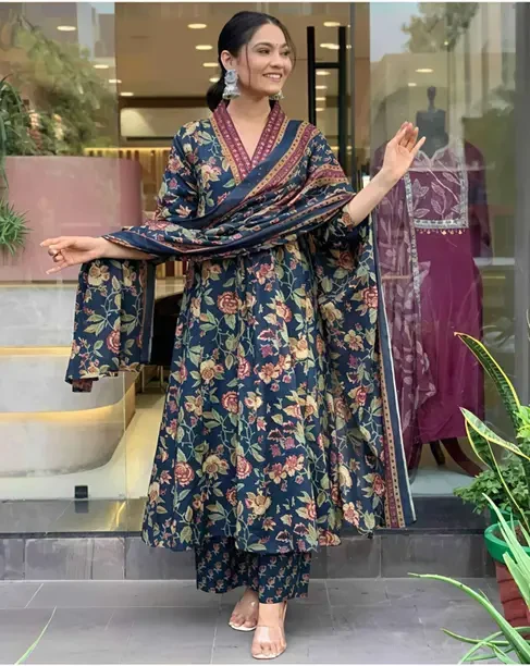 Women Viscose Rayon Kurta Palazzo Dupatta Set