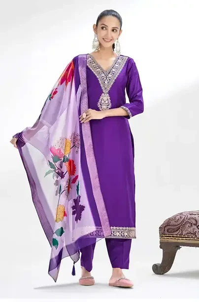 Women Viscose Rayon Kurta Pant Dupatta Set