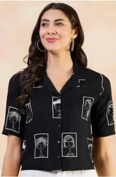 Casual Regular Sleeves Printed Women Black Top