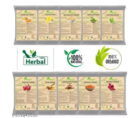 Activeland Combo of Glowing Skin & pimples orange powder ,Lemon powder, mitti powder,Neem powder, Alovera powder, Anar powder, ubtan powder,Sandalwood powder, Masoor dal powder, Beetroot powder (Total-400gm) 40gm each in packet