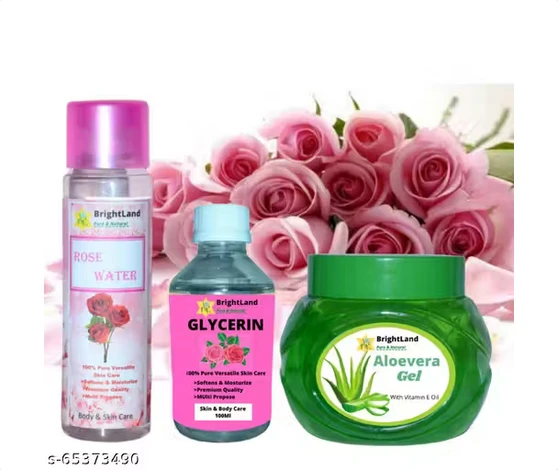 Brightland Alovera Gel 100GM, Rose water 100ml And Glycerin 100ml For Face and skin
