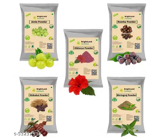 Brighttland - Amla Reetha, Sikhakai, Hibiscus , Bringraj Powder 50gm each pack of 5