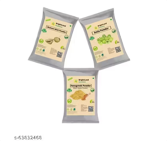 Brightland Pure& Natural Mitti Powder , Amla powder And Fenugreek (Methi) Powder Pack of 3 (50gm each )