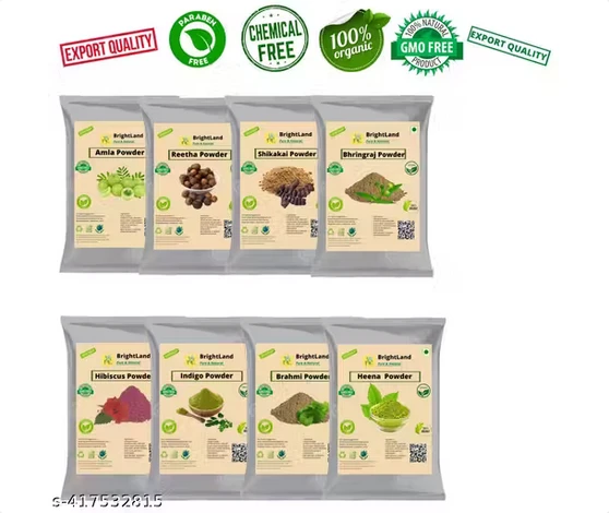 100% pure Amla Aritha Shikakai Henna Indigo Brahmi Hibiscus Bhirngraj powder for Hair (pack of 8)50g each = 400gm