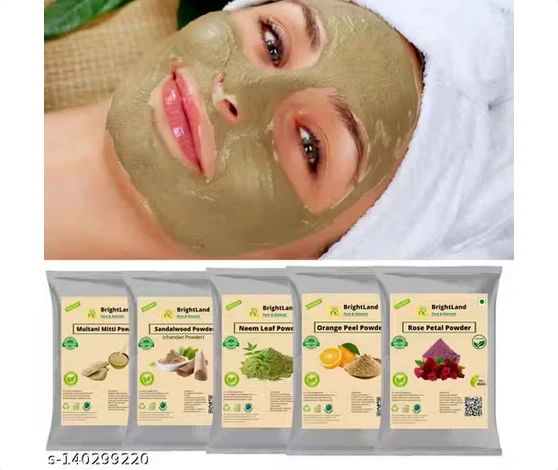 Brightland 50gm mitti powder ,50gm Sandalwood powder, 50gm Orange peel powder, 50gm Neem powder, 50gm Rose petal powder