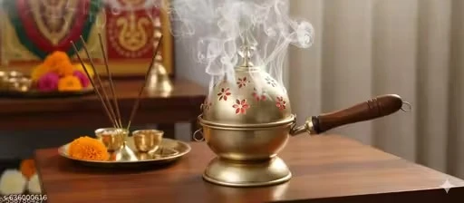 Cristal Metal Dhuna Loban Burner | Round Dhooni Dhoop Dani Incense Table-Top Holder for Elegant and Traditional Purifying Home