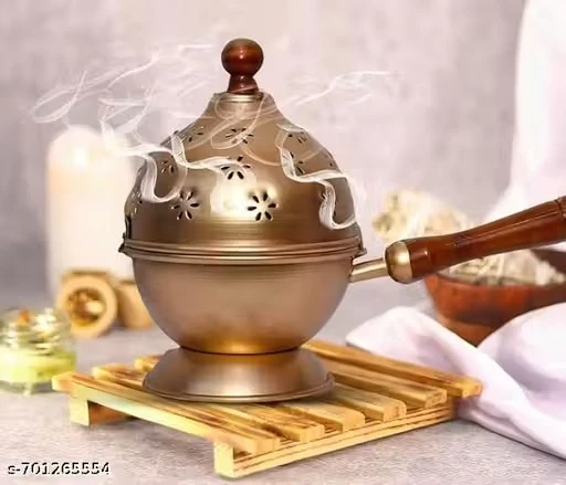 Metal Dhuna Loban Burner | Round Dhooni Dhoop Dani Incense Table-Top Holder for Elegantt and Traditional Purifying Home