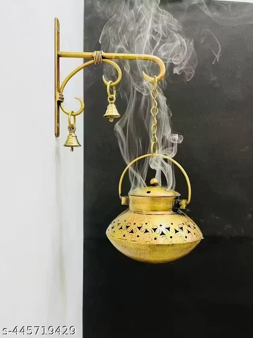 R K crafts metal small handi degchi dhoop dhani tealight holder inchace holder for home decor degchi with hander+bell +chain+scrow