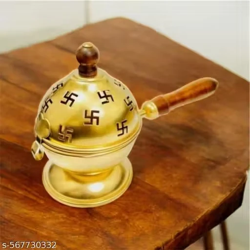 Am Overseas Swastik Golden Burner Metal Incense Holder – Brass Finish Agarbatti Stand for Pooja, Traditional Indian Incense Burner, Decorative Spiritual Holder for Home Temple, Meditation, Festive Décor | Yoga Room Fragrance Diffuser | Spiritual Pooja Acc