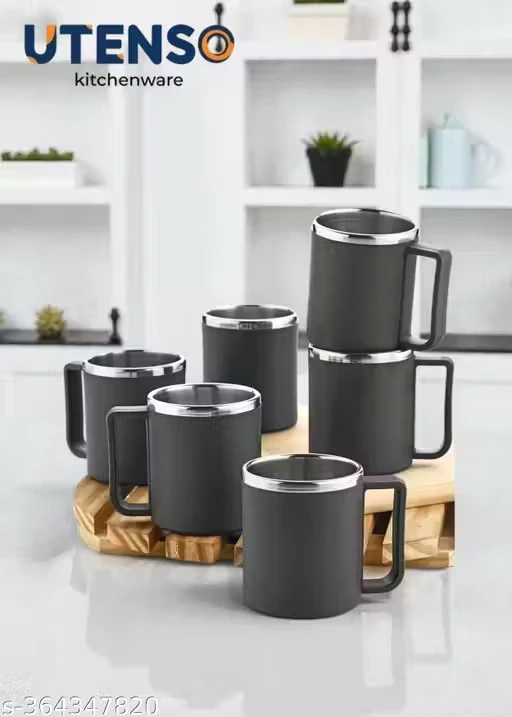 Tea-Coffee Insulated Tharmoware Tea Cup, Coffee Mug, Coffee Cup, Mugs, Cups, Set, Steel Cup With Lid, Travelling Mug Cup (pack of 6).