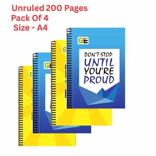 A4 size Unruled spiral notebook || set of 4 || 800 pages || 4x200 pages each notebook || Best for Student and Artist
