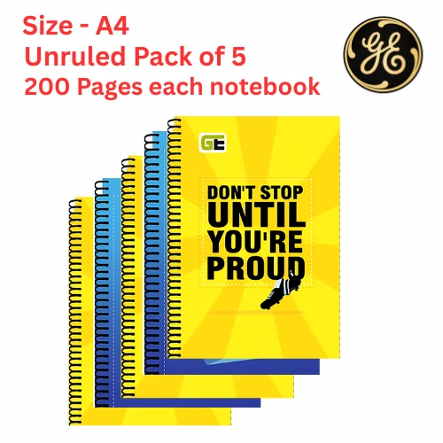 A4 size Unruled spiral notebook || set of 5 || 1000 pages || 5x200 pages each notebook || Best for Student and Artist