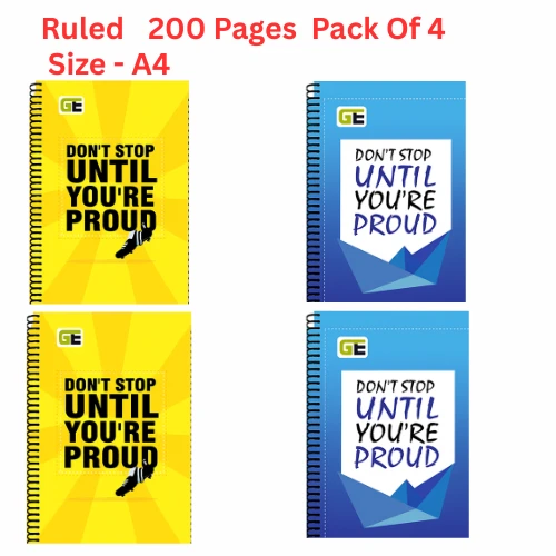 A4 size Ruled spiral notebook || set of 4 || 800 pages || 4x200 pages each notebook || Best for Student and Artist