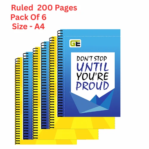 A4 size Ruled spiral notebook || set of 6 || 1200 pages || 5x200 pages each notebook || Best for Student and Artist