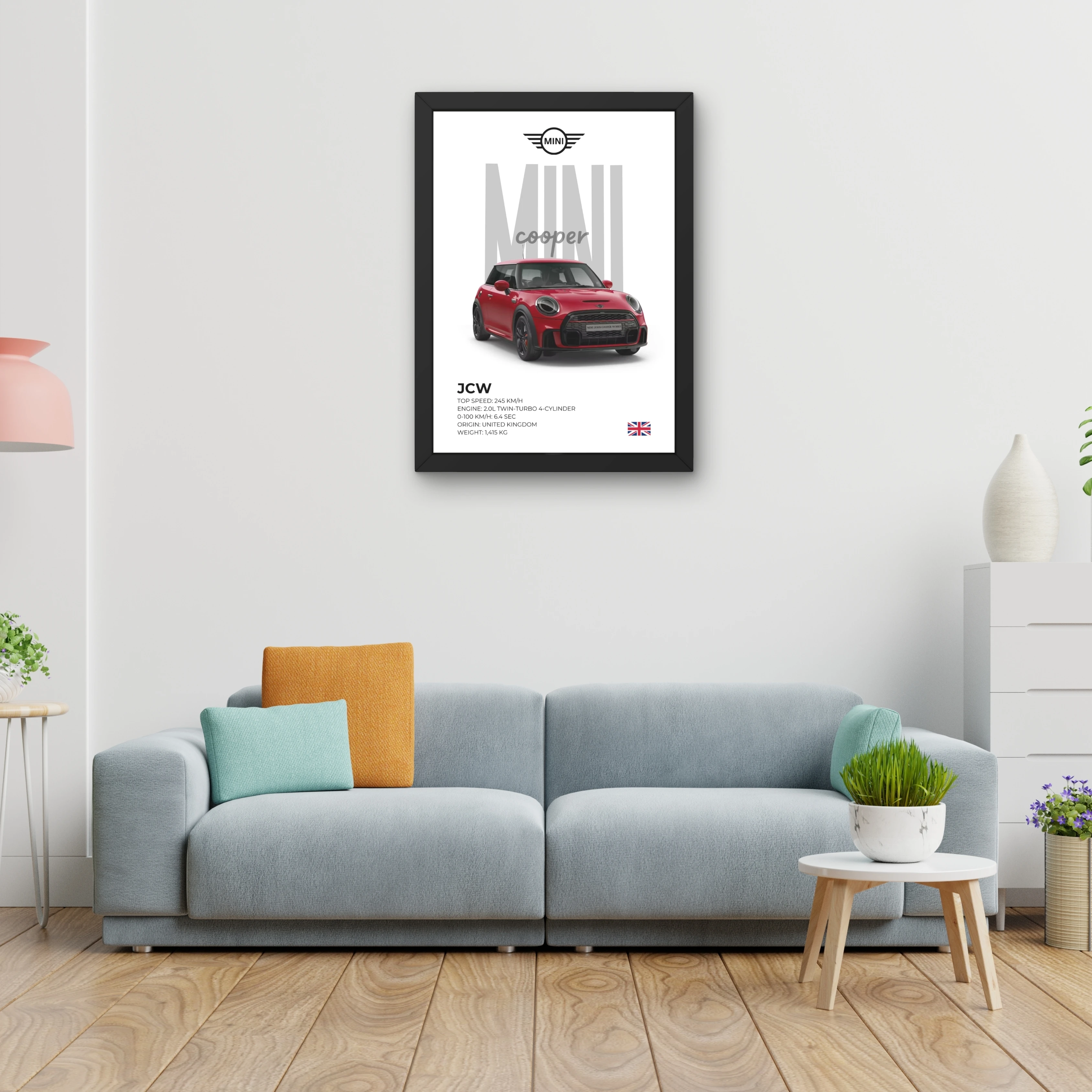 VK Craft Creations Car Framed Poster, Cars Theme, Digital Reprint, 12 x 9 inch, Gift for Boys Room, Pack of 1 (Style 05)