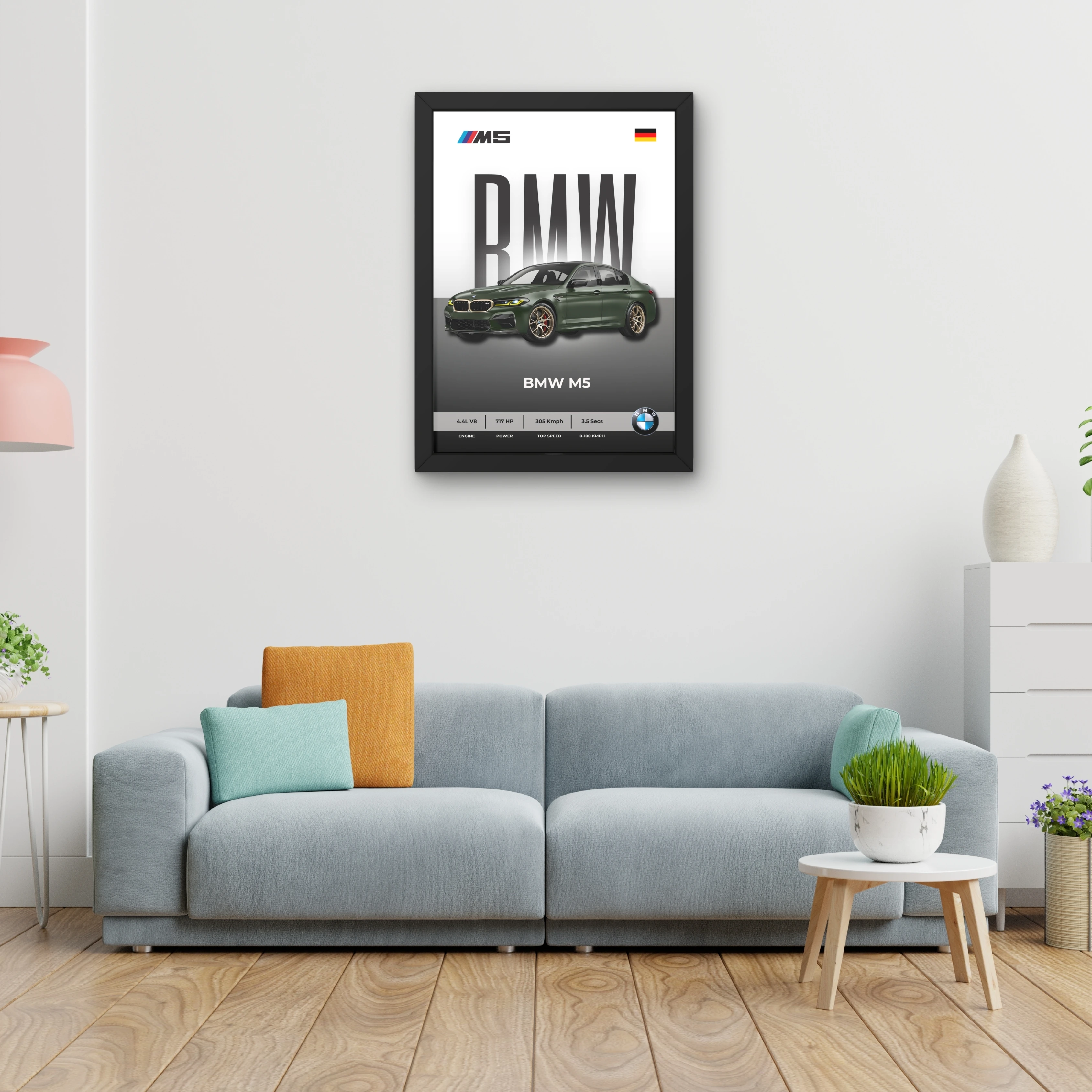 VK Craft Creations Car Framed Poster, Cars Theme, Digital Reprint, 12 x 9 inch, Gift for Boys Room, Pack of 1 (Style 07)