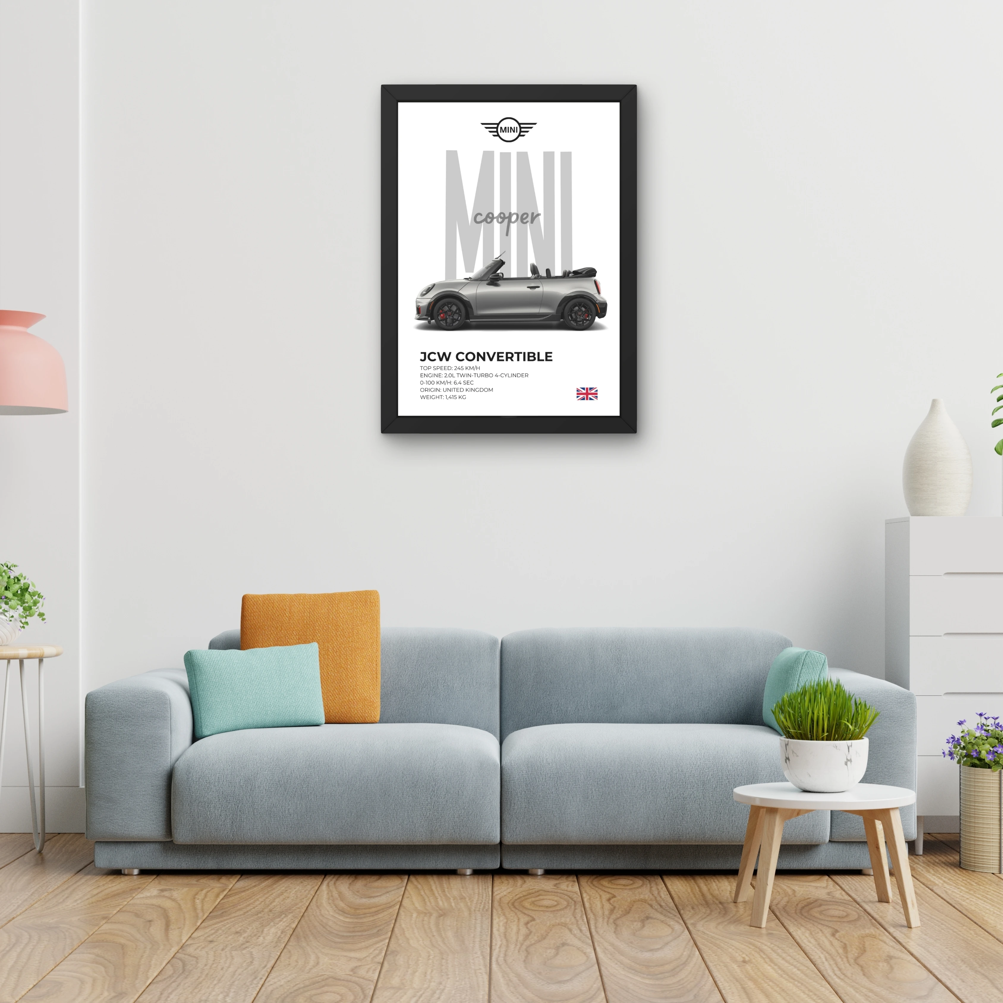 VK Craft Creations Car Framed Poster, Cars Theme, Digital Reprint, 12 x 9 inch, Gift for Boys Room, Pack of 1 (Style 08)