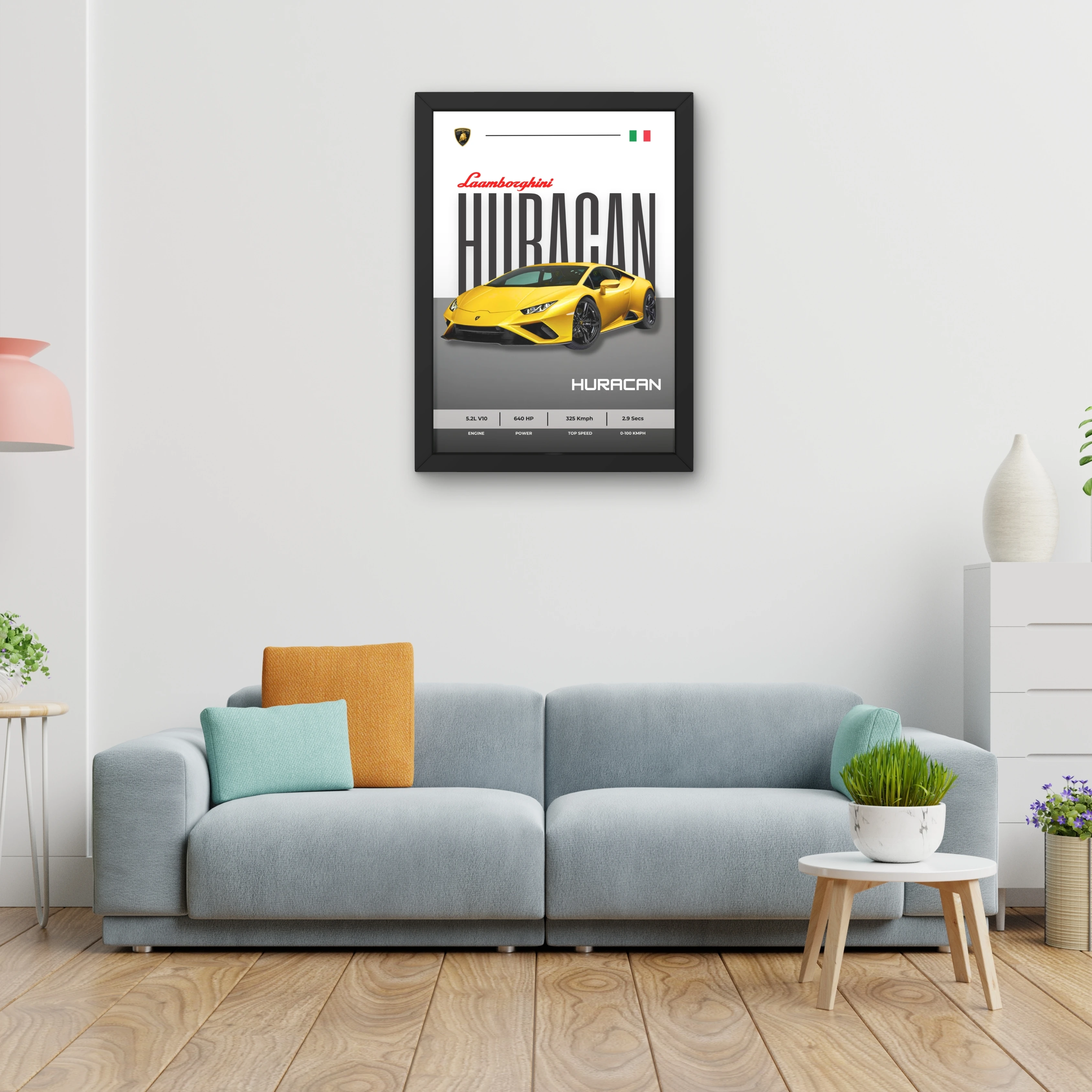 VK Craft Creations Car Framed Poster, Cars Theme, Digital Reprint, 12 x 9 inch, Gift for Boys Room, Pack of 1 (Style 16)