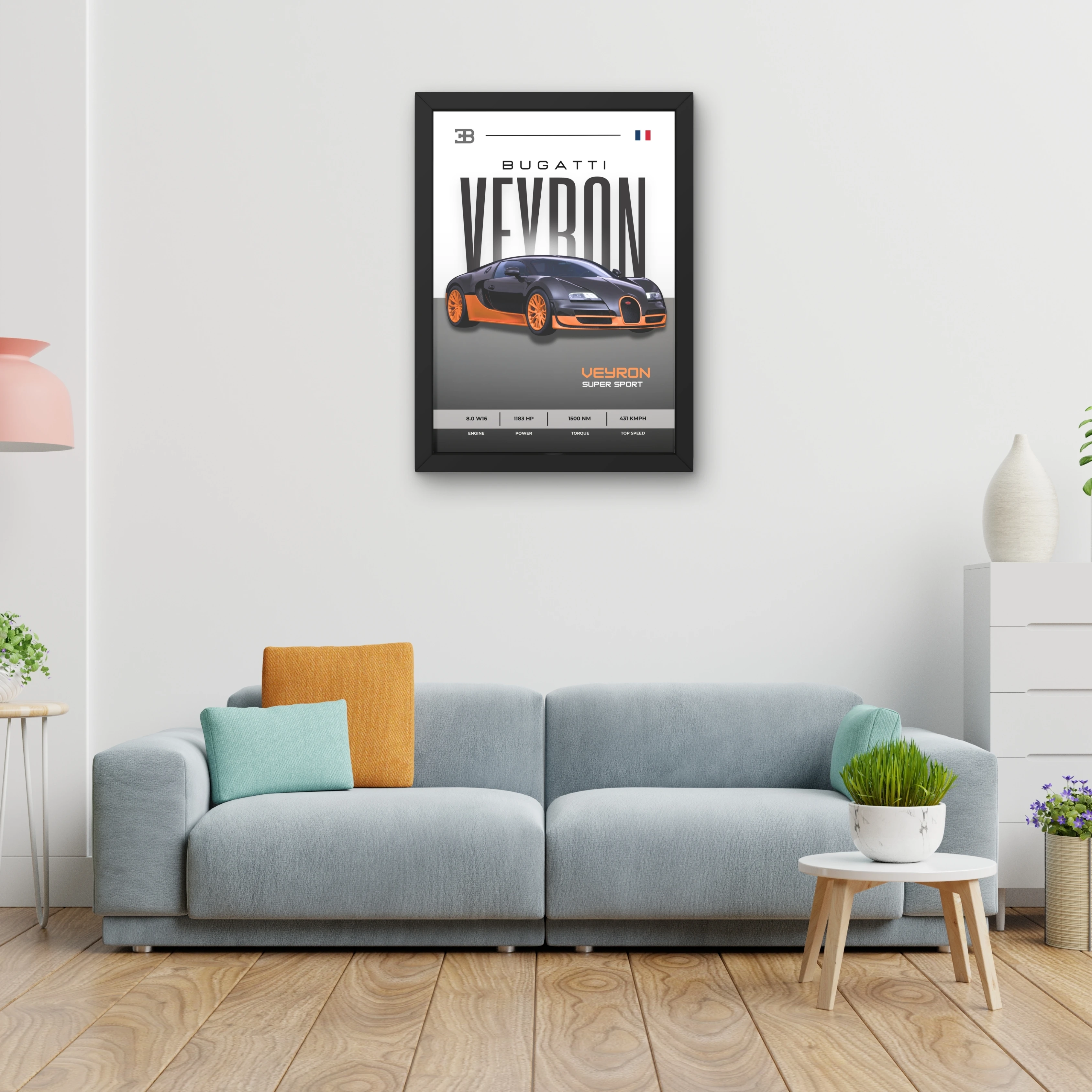 VK Craft Creations Car Framed Poster, Cars Theme, Digital Reprint, 12 x 9 inch, Gift for Boys Room, Pack of 1 (Style 17)