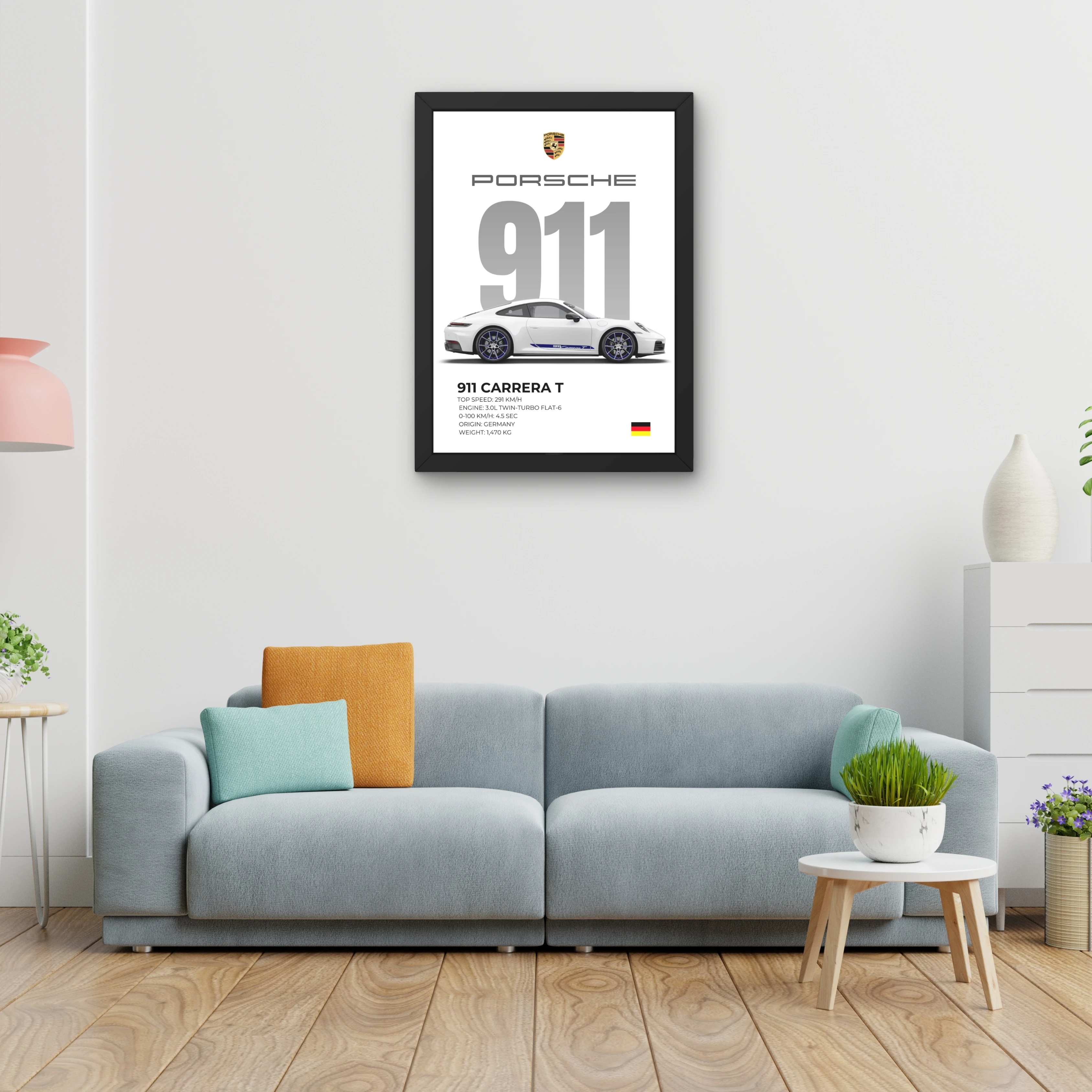 VK Craft Creations Car Framed Poster, Cars Theme, Digital Reprint, 12 x 9 inch, Gift for Boys Room, Pack of 1 (Style 21)