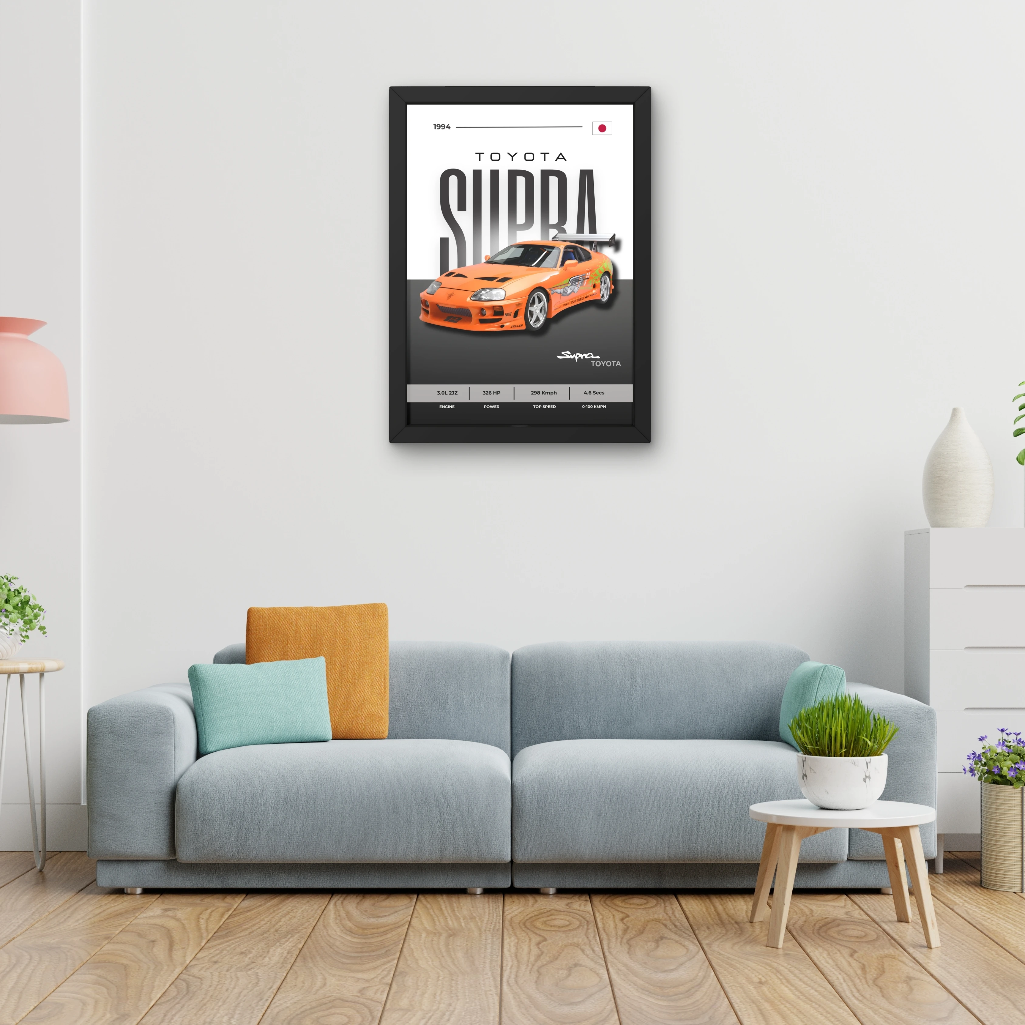 VK Craft Creations Car Framed Poster, Cars Theme, Digital Reprint, 12 x 9 inch, Gift for Boys Room, Pack of 1 (Style 28)