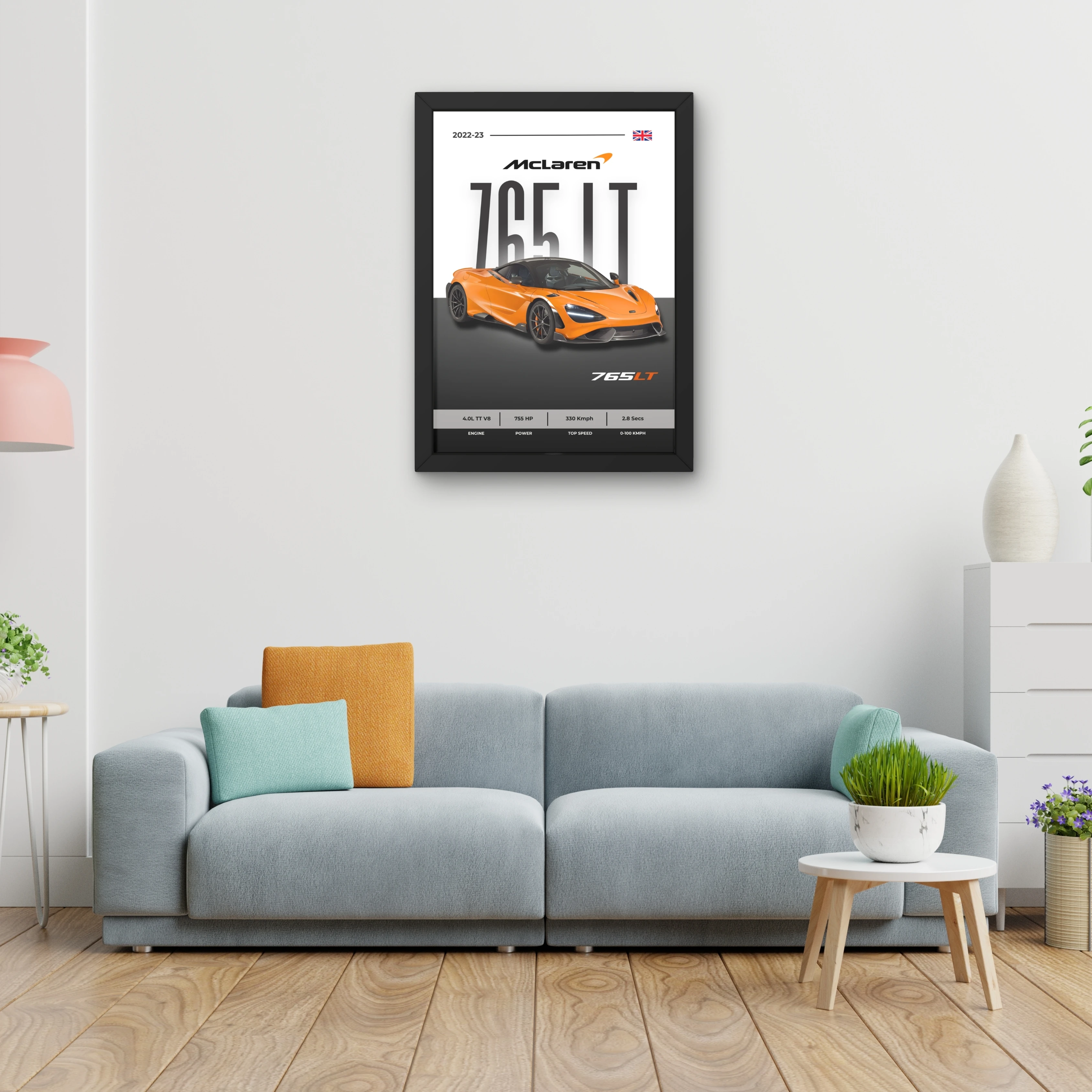 VK Craft Creations Car Framed Poster, Cars Theme, Digital Reprint, 12 x 9 inch, Gift for Boys Room, Pack of 1 (Style 30)