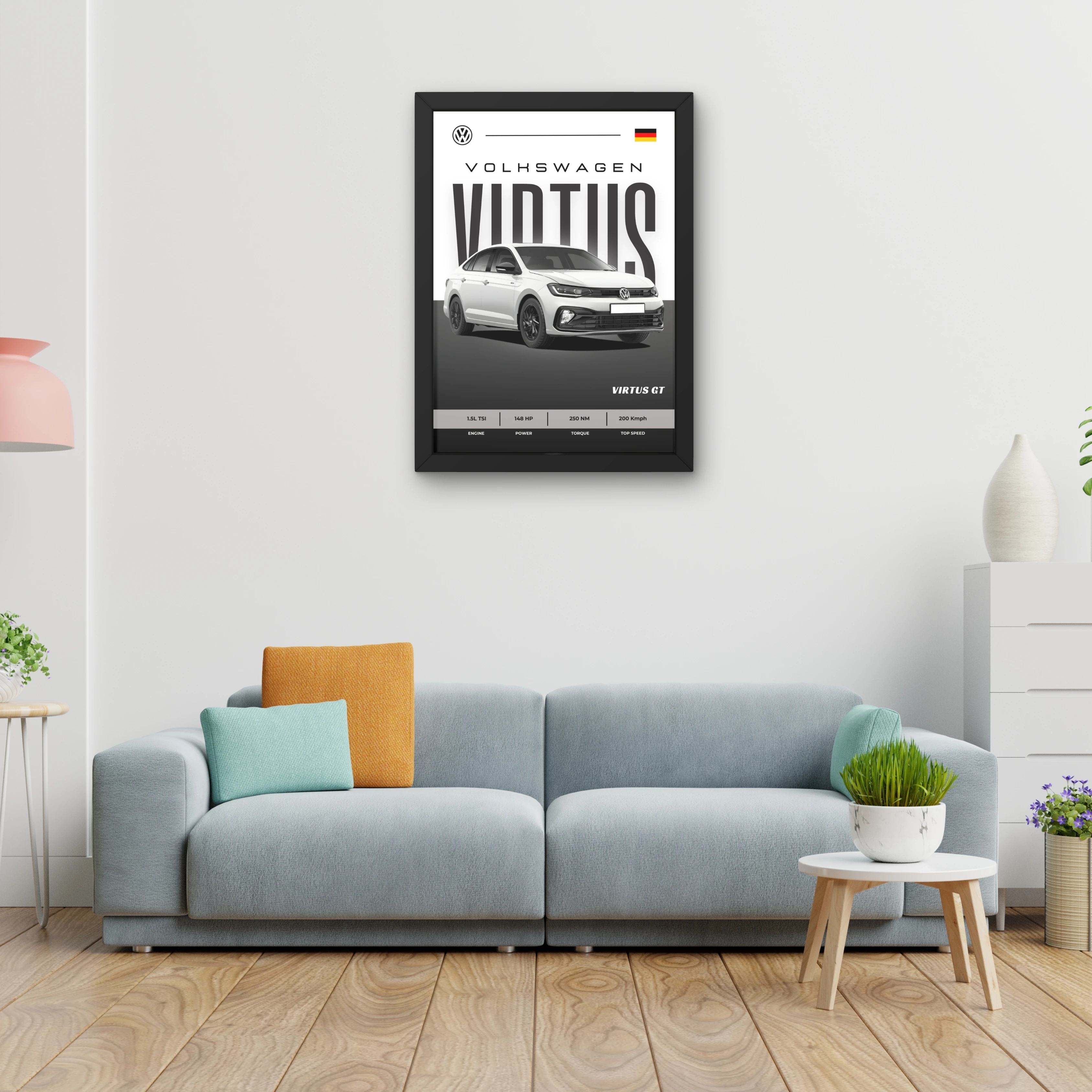 VK Craft Creations Car Framed Poster, Cars Theme, Digital Reprint, 12 x 9 inch, Gift for Boys Room, Pack of 1 (Style 34)