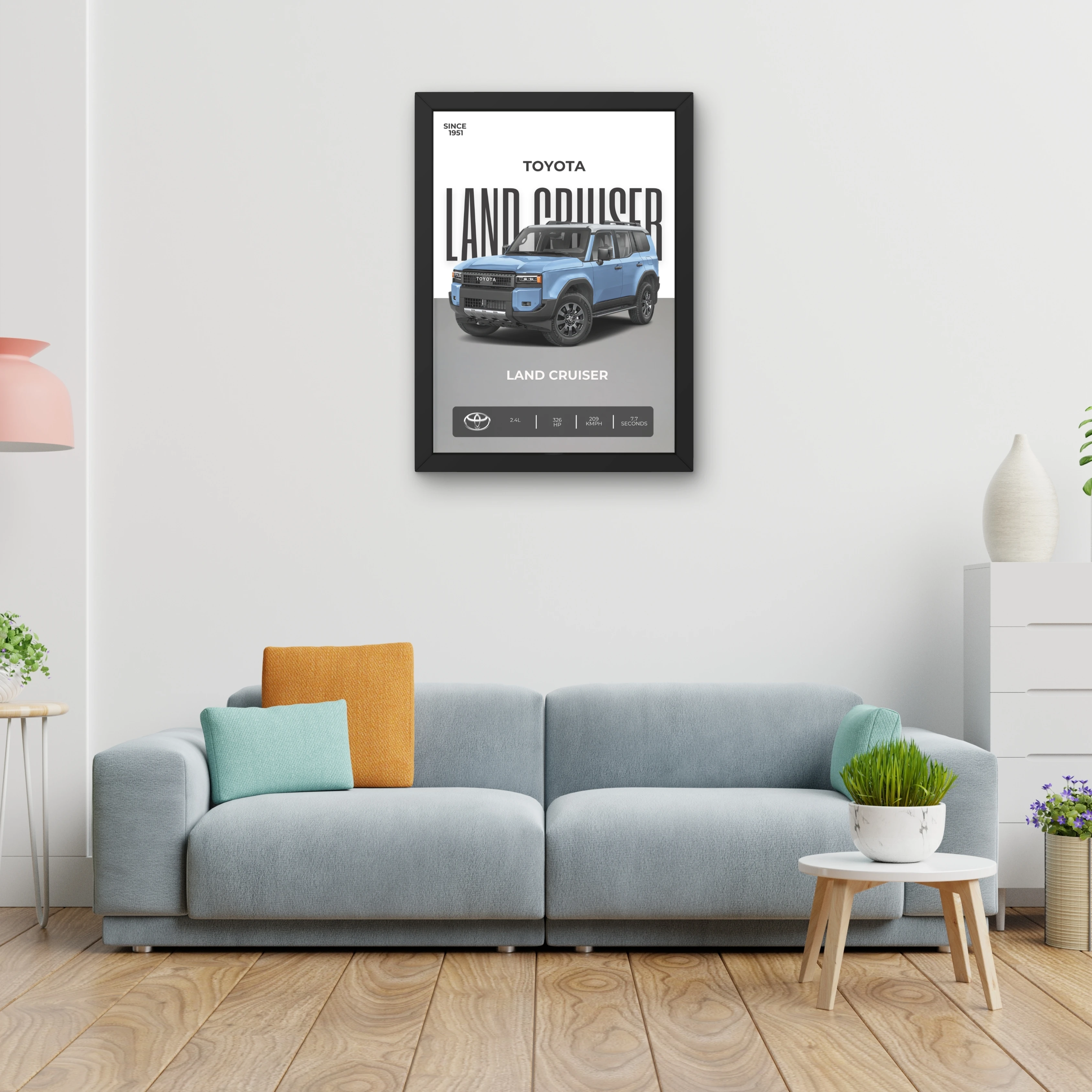 VK Craft Creations Car Framed Poster, Cars Theme, Digital Reprint, 12 x 9 inch, Gift for Boys Room, Pack of 1 (Style 35)