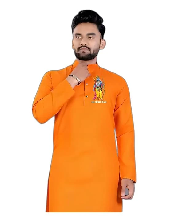 Designer Export Quality Cotton Blend Classic Comfort Elevate Your Style with Our Designer Shri Ram Print | Festival | Casual | Religious Kurta for Men