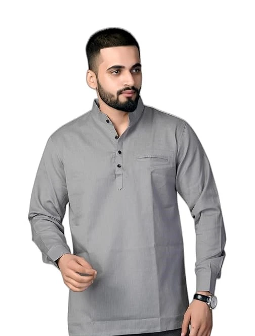 Men's Cotton Regular Short Kurta | Casual & Ethnic Wear with Long Sleeve