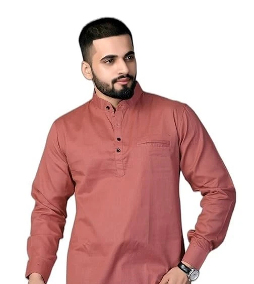 Men's Cotton Regular Short Kurta | Casual & Ethnic Wear with Long Sleeve