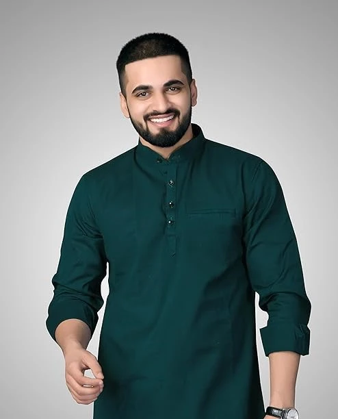 Men's Cotton Regular Short Kurta | Casual & Ethnic Wear with Long Sleeve