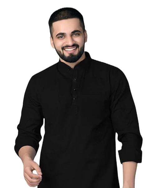 Men's Cotton Regular Short Kurta | Casual & Ethnic Wear with Long Sleeve