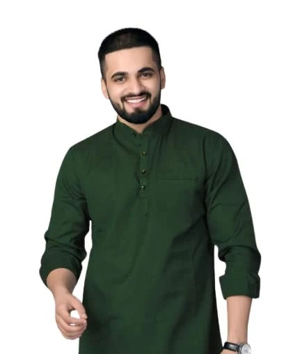 Men's Cotton Regular Short Kurta | Casual & Ethnic Wear with Long Sleeve